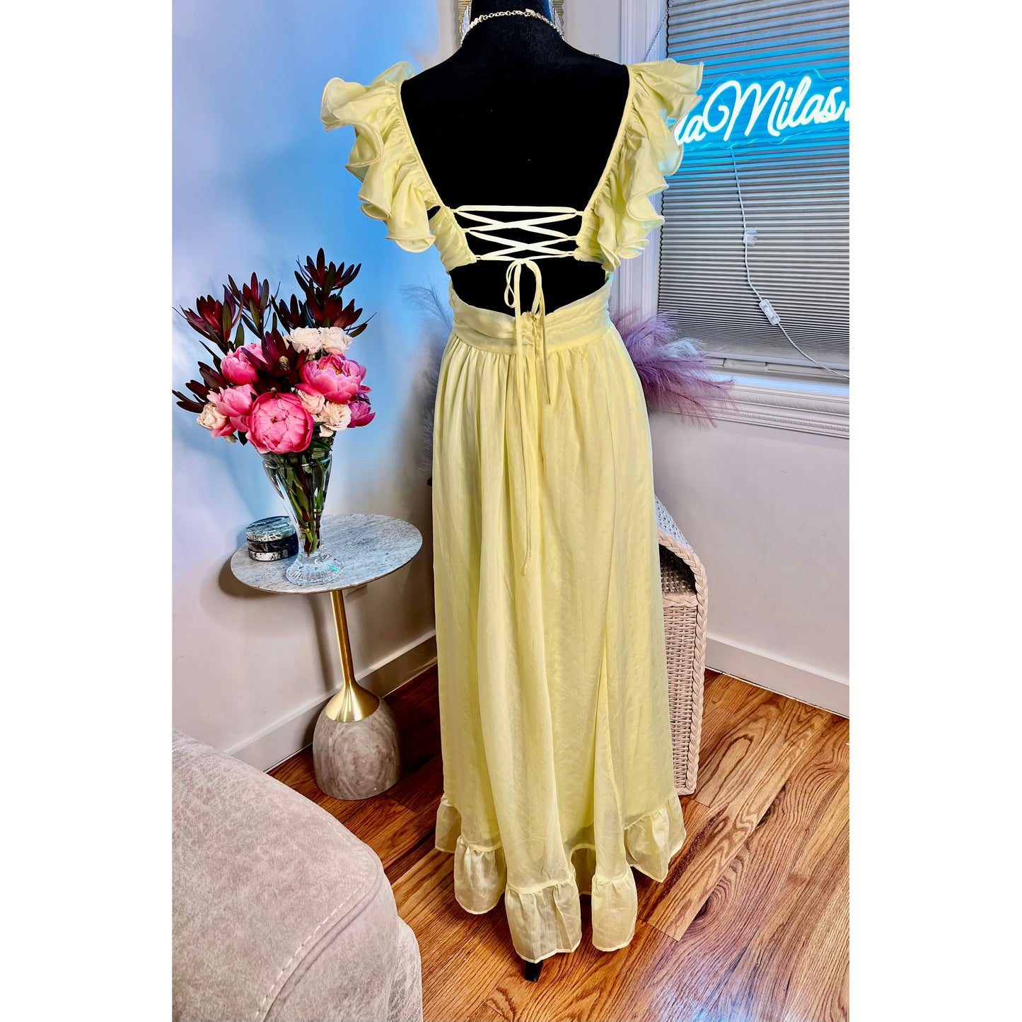 RUFFLE SLEEVE YELLOW DRESS